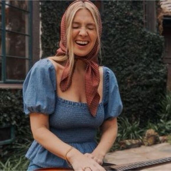 J Crew Chambray Squareneck Smocked Puff Sleeve Top NWT - Picture 2 of 11